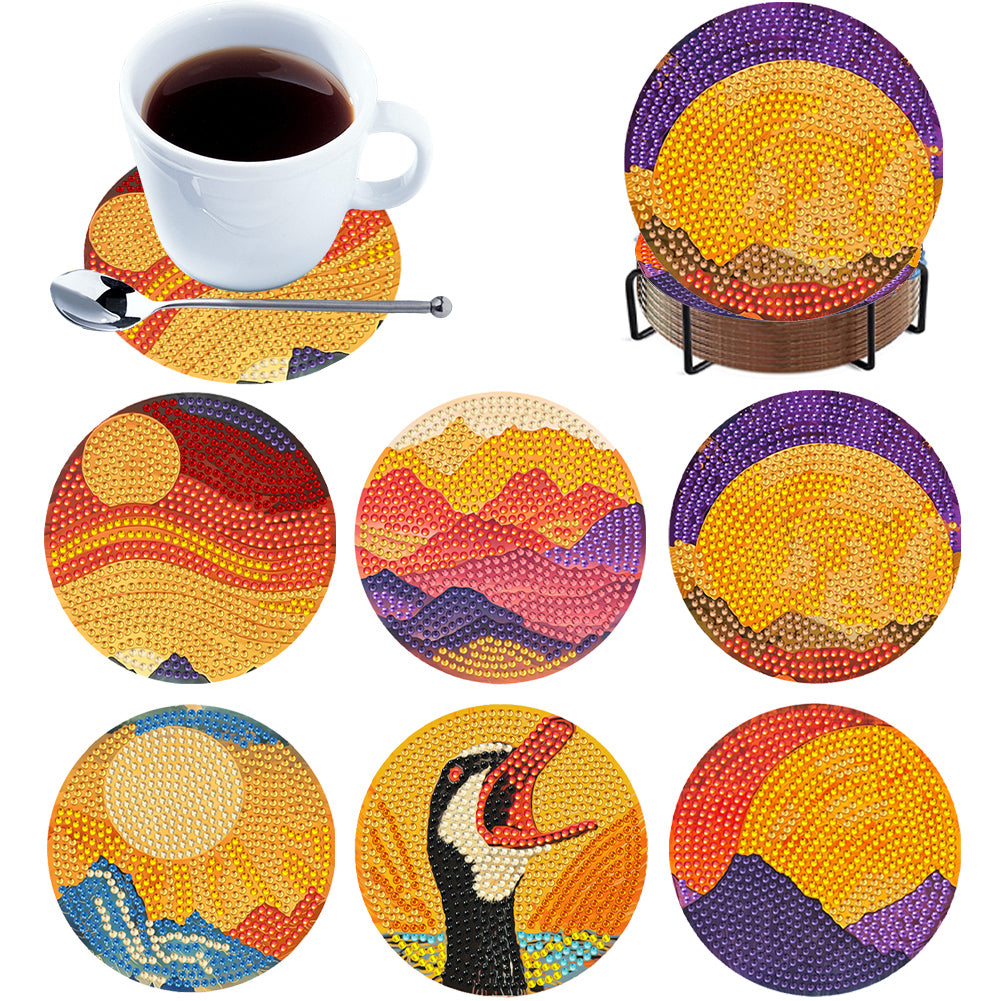 6Pcs Wooden Animals DIY Coaster Diamond Dot Kits for Adults Beginners