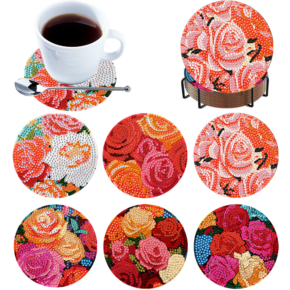 6Pcs Wooden Animals DIY Coaster Diamond Dot Kits for Adults Beginners