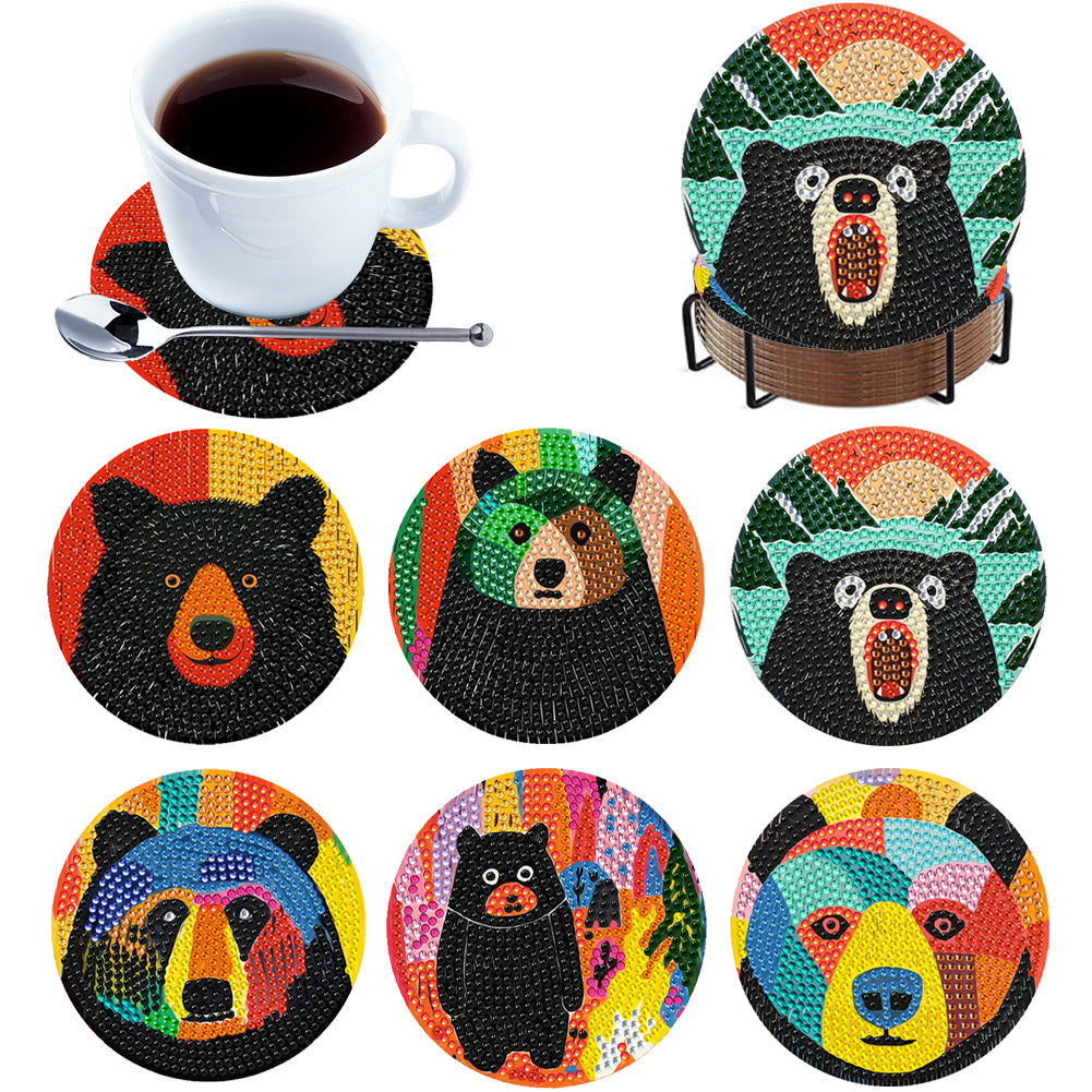 6Pcs Wooden Animals DIY Coaster Diamond Dot Kits for Adults Beginners