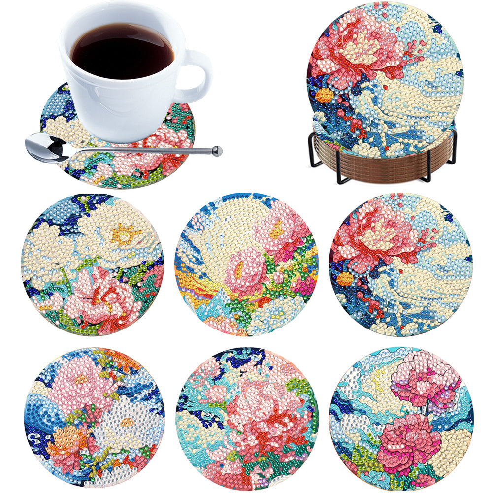 6Pcs Wooden Animals DIY Coaster Diamond Dot Kits for Adults Beginners