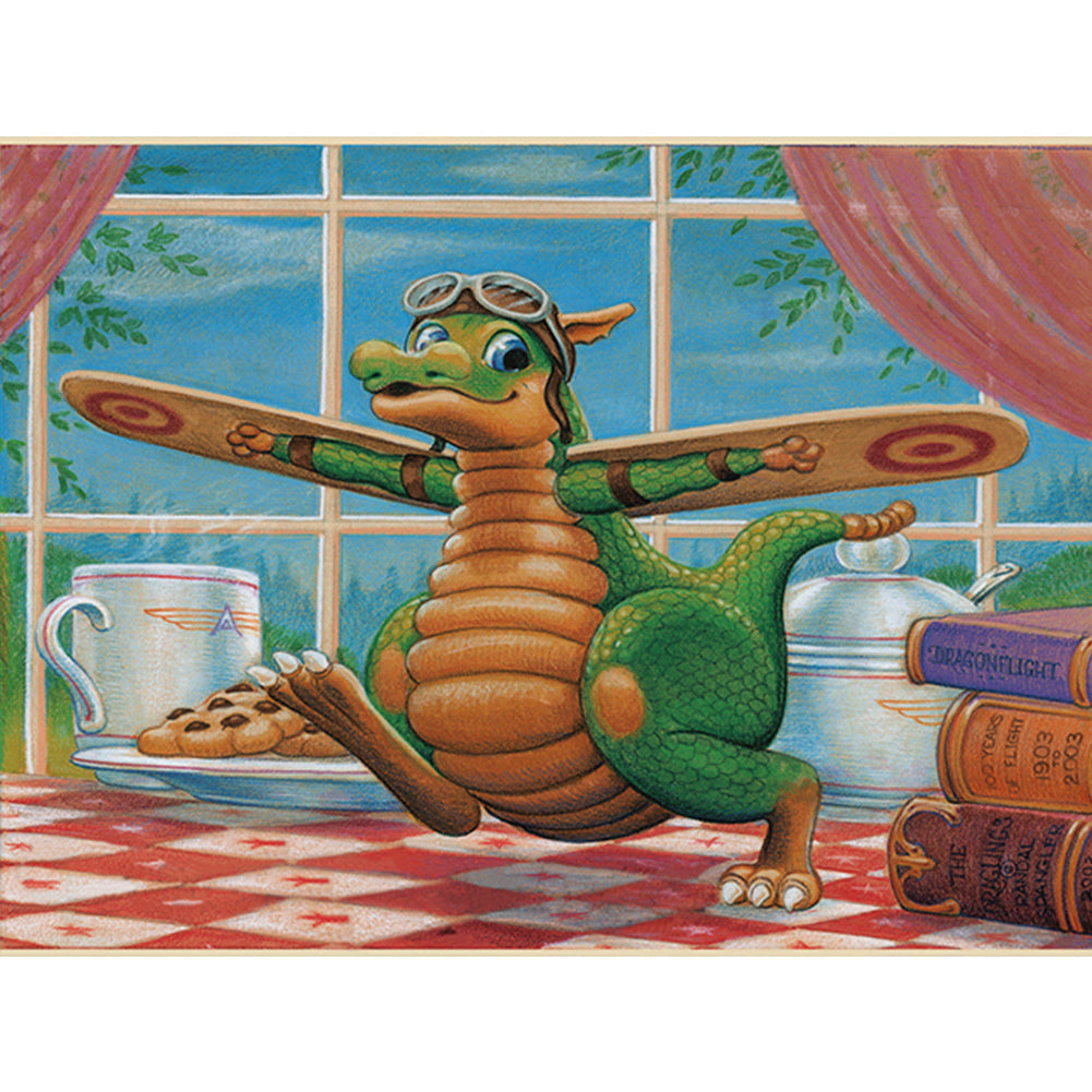Diamond Painting - Full Round - Dinosaur With Flying Machine (40*30CM)
