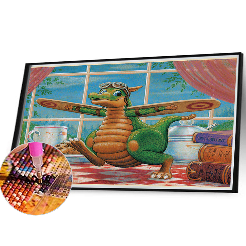 Diamond Painting - Full Round - Dinosaur With Flying Machine (40*30CM)