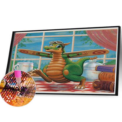 Diamond Painting - Full Round - Dinosaur With Flying Machine (40*30CM)