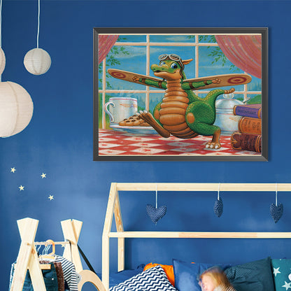 Diamond Painting - Full Round - Dinosaur With Flying Machine (40*30CM)