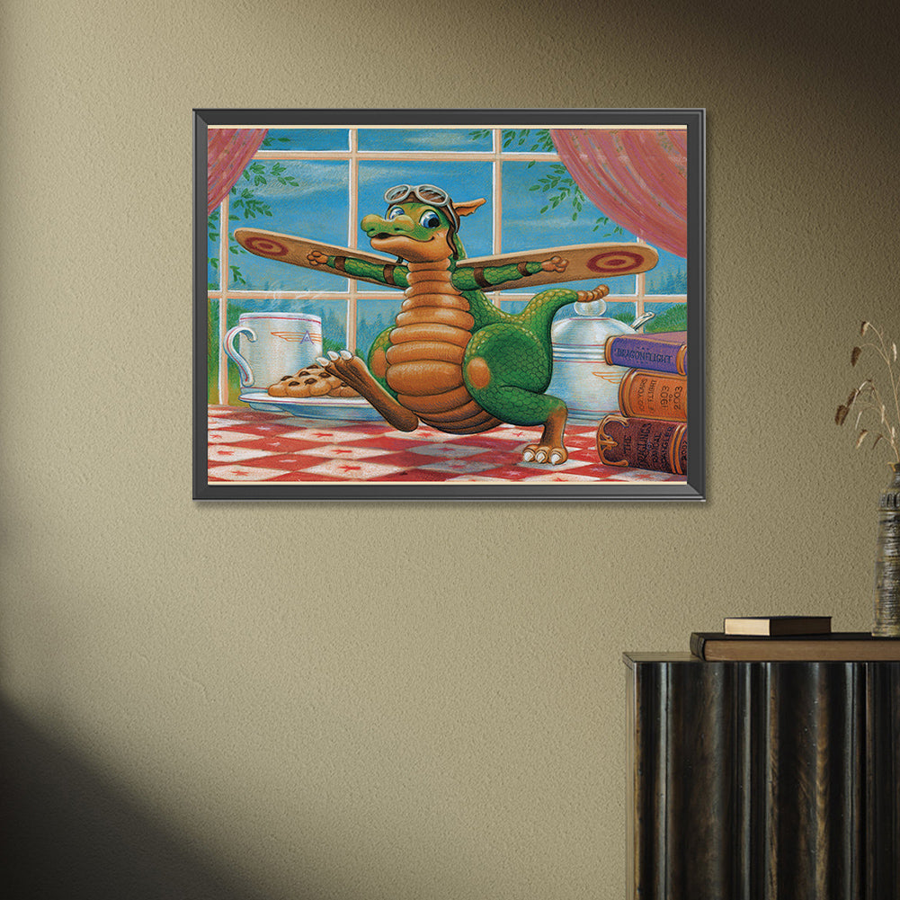 Diamond Painting - Full Round - Dinosaur With Flying Machine (40*30CM)