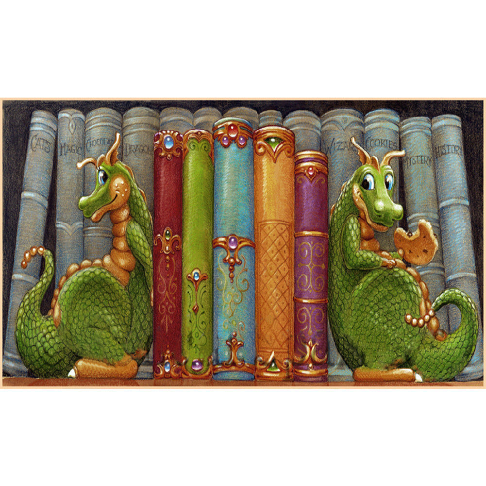 Diamond Painting - Full Round - Double Dinosaur And Book (30*50CM)