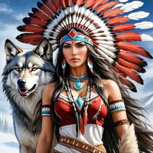 Load image into Gallery viewer, Diamond Painting - Full Round - Indian Woman And Wolf (40*40CM)
