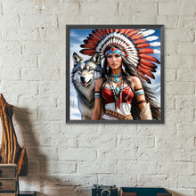 Load image into Gallery viewer, Diamond Painting - Full Round - Indian Woman And Wolf (40*40CM)
