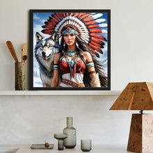 Load image into Gallery viewer, Diamond Painting - Full Round - Indian Woman And Wolf (40*40CM)
