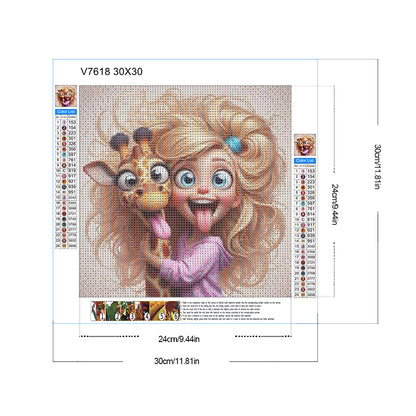 Diamond Painting - Full Round - Funny Giraffe And Girl (30*30CM)