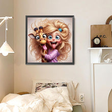 Load image into Gallery viewer, Diamond Painting - Full Round - Funny Giraffe And Girl (30*30CM)

