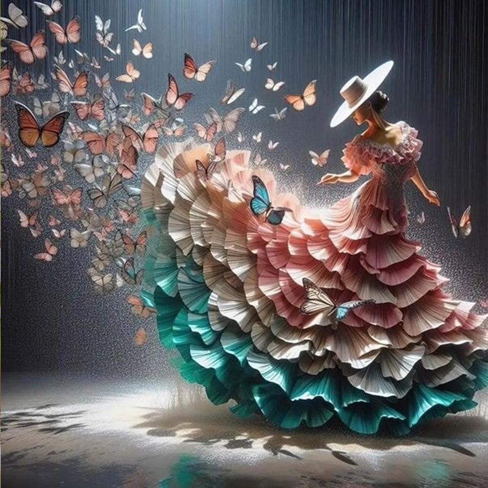Diamond Painting - Full Round - Lady with butterfly skirt (40*40CM)