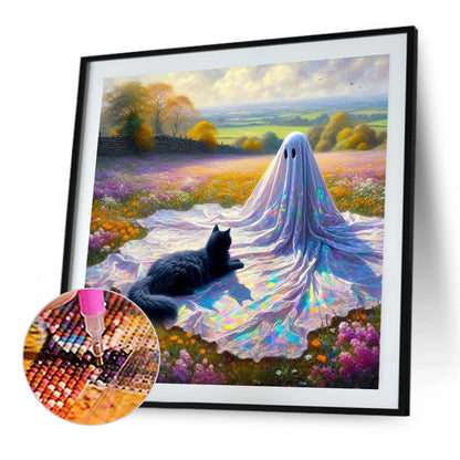 Diamond Painting - Full Square - Flowers, Black Cats And Ghosts (30*30CM)