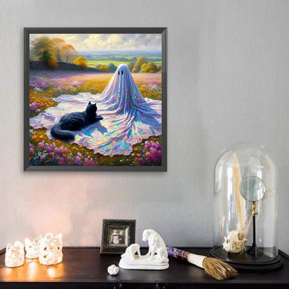 Diamond Painting - Full Square - Flowers, Black Cats And Ghosts (30*30CM)