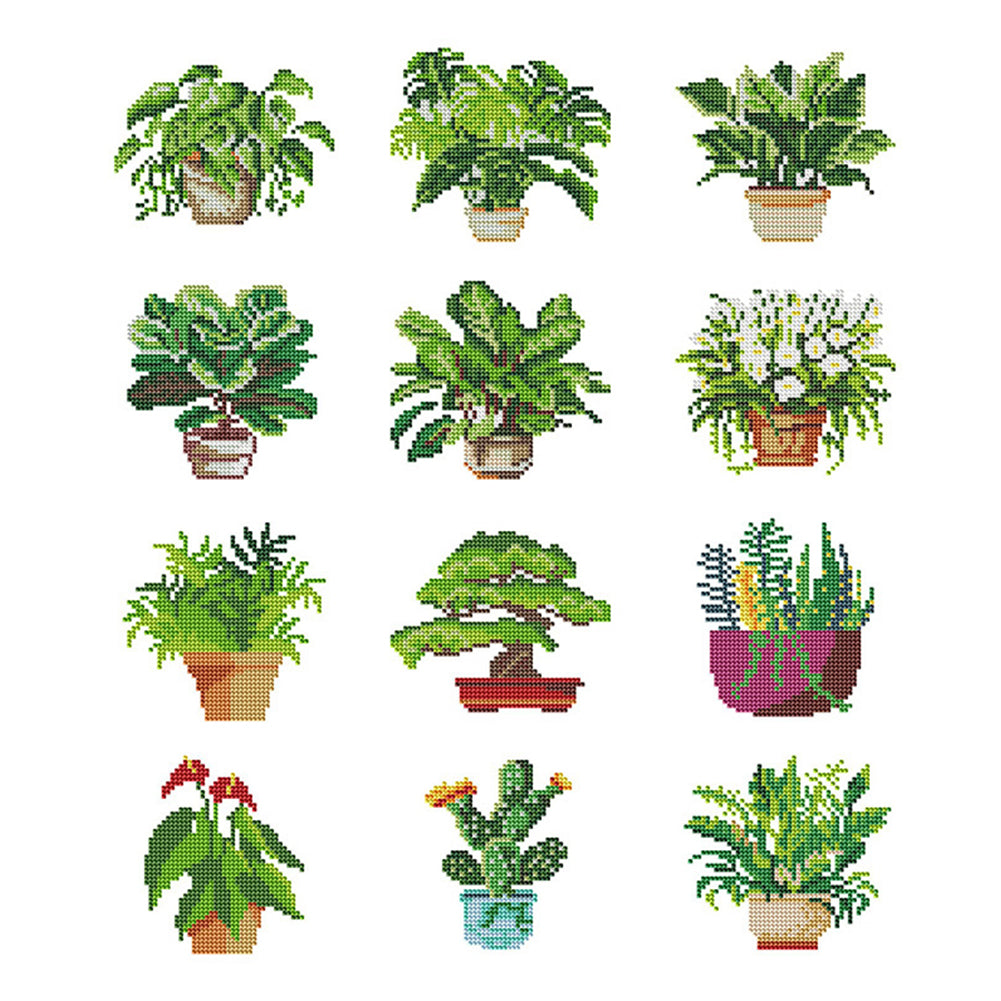 12pcs Mini Diamond Painting Set - Full Round - potted plants (15*18CM)