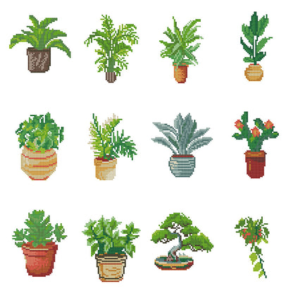 12pcs Mini Diamond Painting Set - Full Round - potted plants (15*18CM)