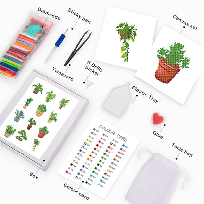 12pcs Mini Diamond Painting Set - Full Round - potted plants (15*18CM)