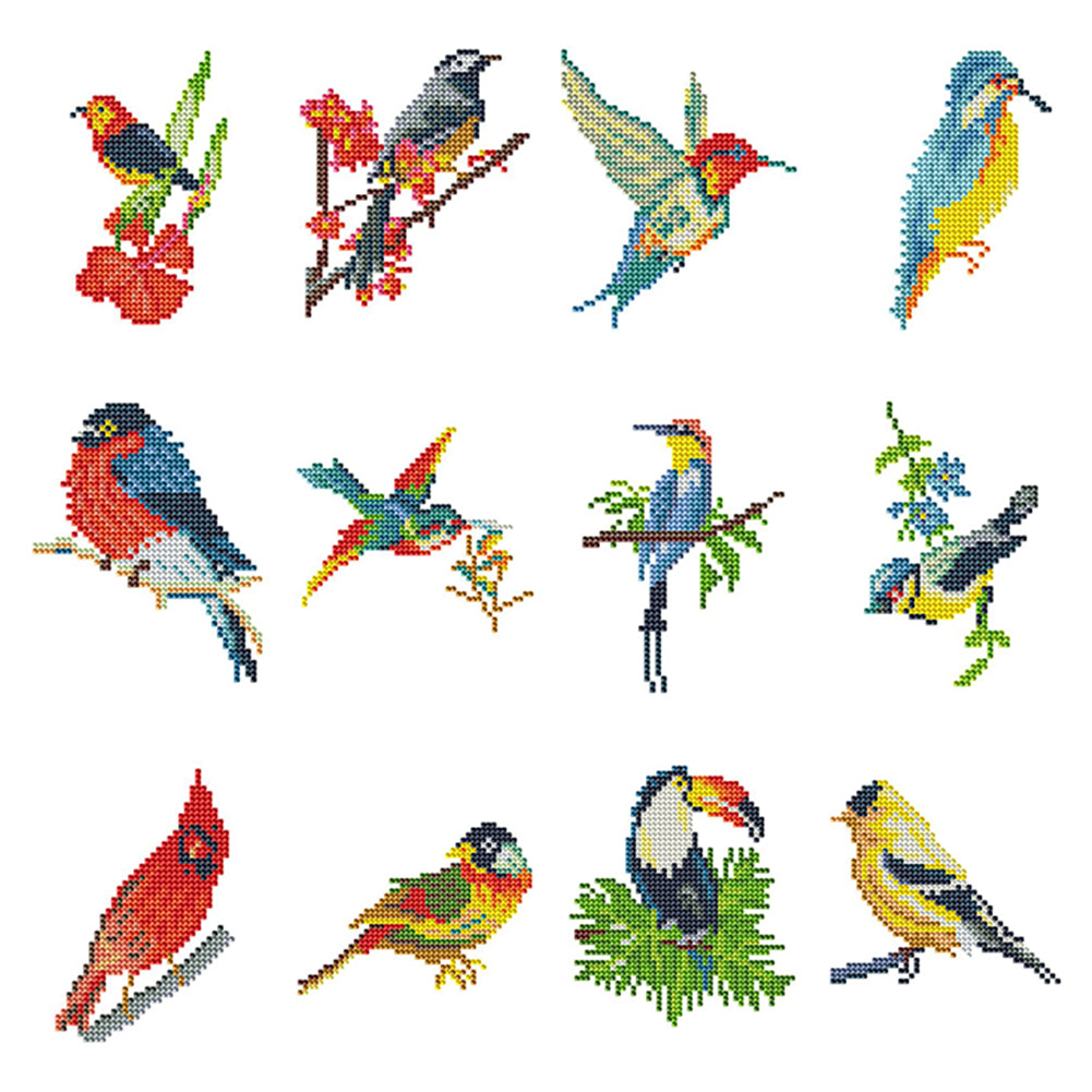 12pcs Mini Diamond Painting Set - Full Round - bird (15*18CM)