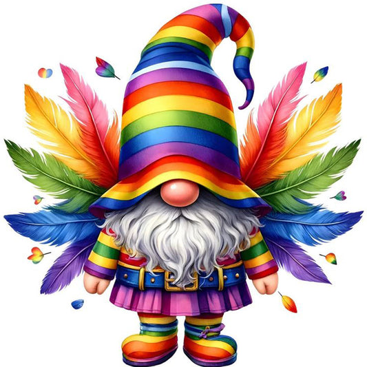 Diamond Painting - Full Round - Colorful feather gnome (30*30CM)