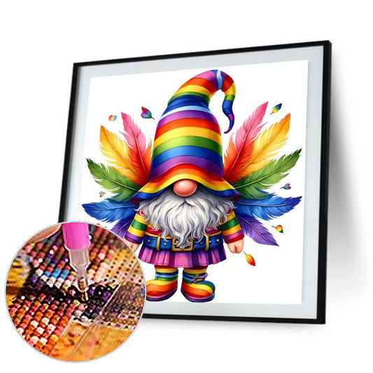 Diamond Painting - Full Round - Colorful feather gnome (30*30CM)