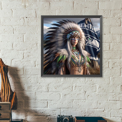 Diamond Painting - Full Round - Indian woman Dallas Cowboys football team logo (40*40CM)