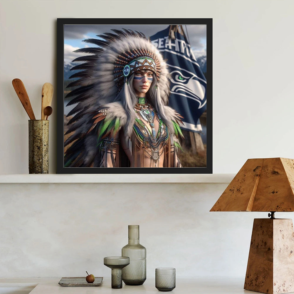 Diamond Painting - Full Round - Indian woman Dallas Cowboys football team logo (40*40CM)