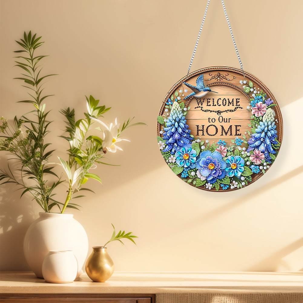 Acrylic Special Shape Welcome Home Diamond Painting Pendants for Home Decor