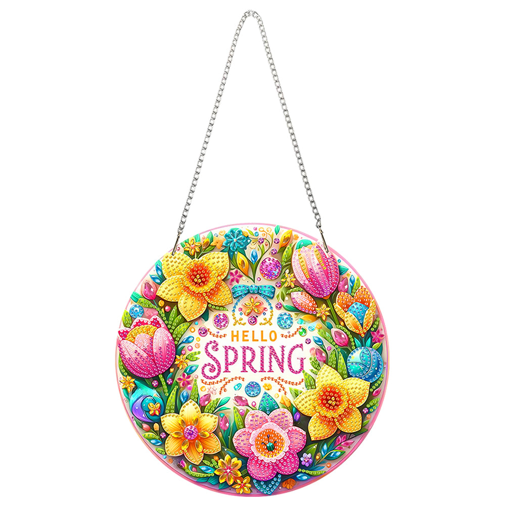 Acrylic Special Shape Hello Spring Diamond Painting Pendants for Home Decor