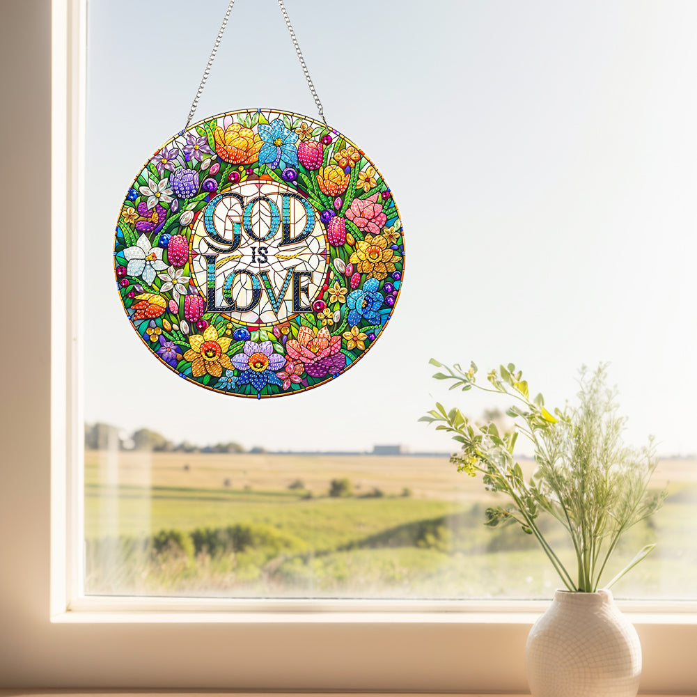 Acrylic Special Shape God Is Love Diamond Painting Pendants for Home Decor