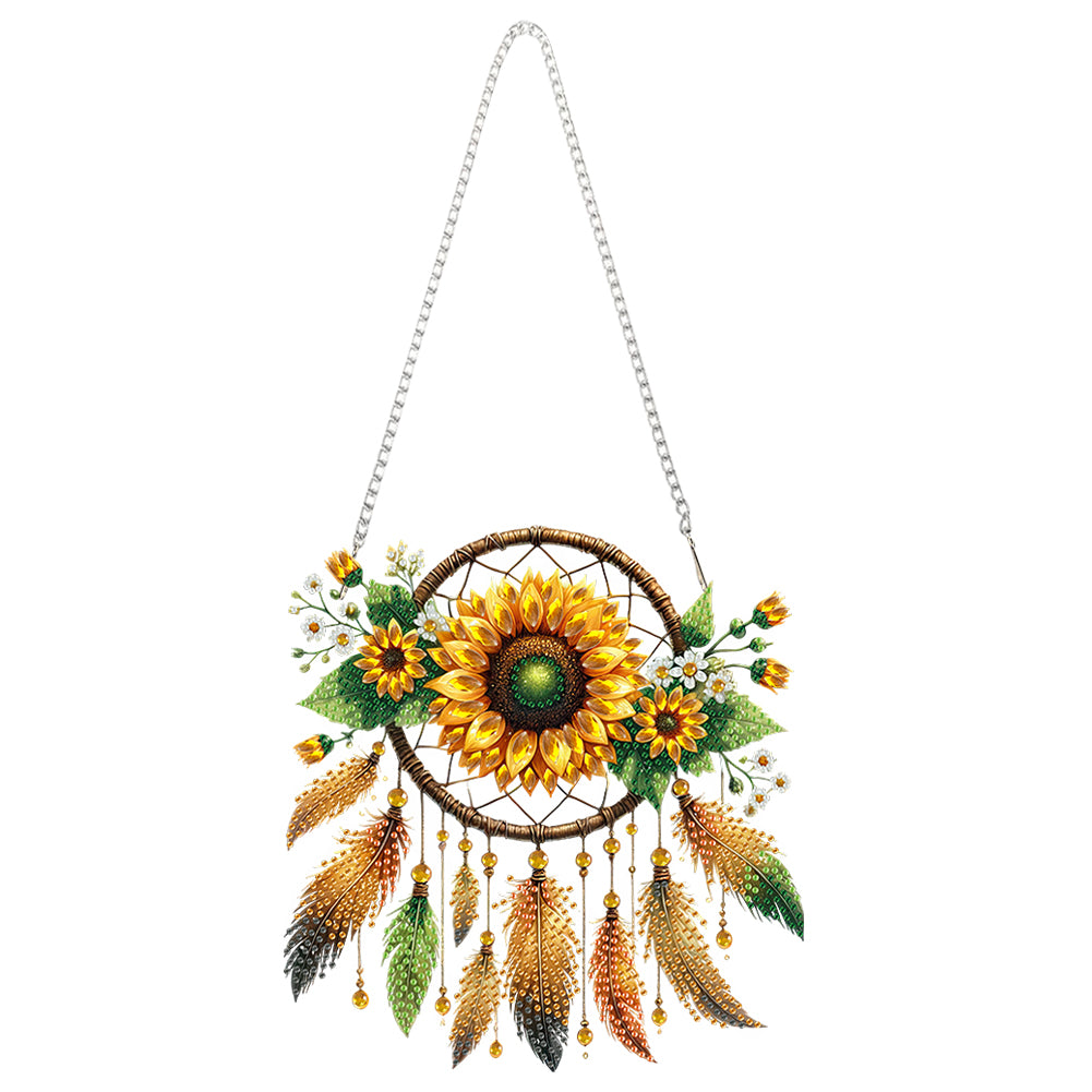Acrylic Special Shape Sunflower Dreamcatcher Diamond Painting Pendants