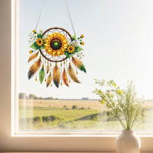 Load image into Gallery viewer, Acrylic Special Shape Sunflower Dreamcatcher Diamond Painting Pendants
