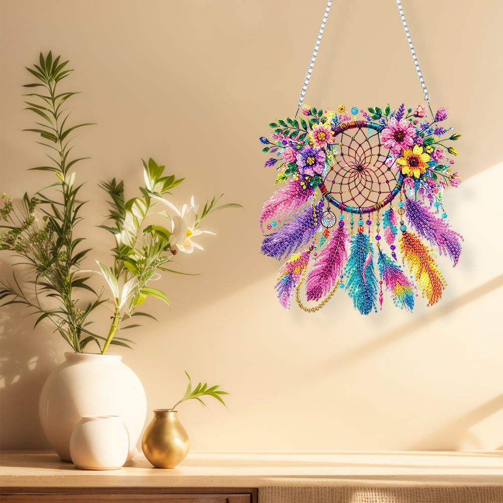 Acrylic Special Shape Flowers Dreamcatcher Diamond Painting Hanging Ornaments
