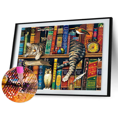 Diamond Painting - Full Round - Cat on bookshelf (40*30CM)