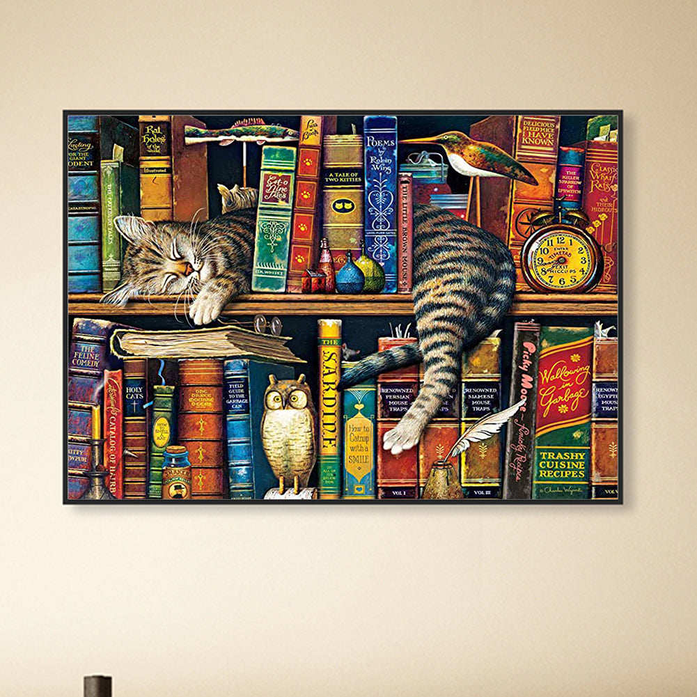 Diamond Painting - Full Round - Cat on bookshelf (40*30CM)