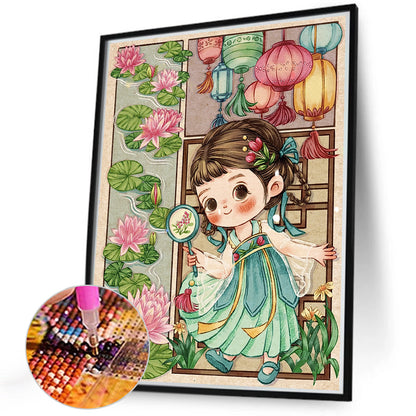Diamond Painting - Full Round - Lotus leaf Hanfu girl (40*50CM)