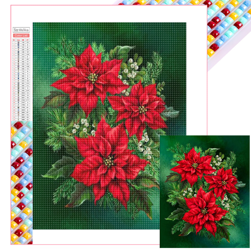 Diamond Painting - Full Square - Green leaves and red flowers (40*50CM)