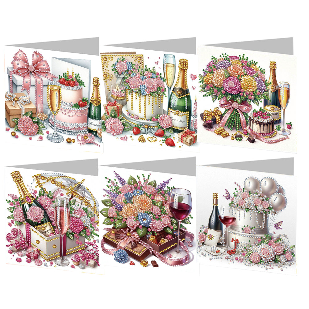 6Pcs Birthday Wishes Rhinestone Painting Card Kit Diamond Painting Greeting Card