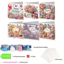 Load image into Gallery viewer, 6Pcs Birthday Wishes Rhinestone Painting Card Kit Diamond Painting Greeting Card
