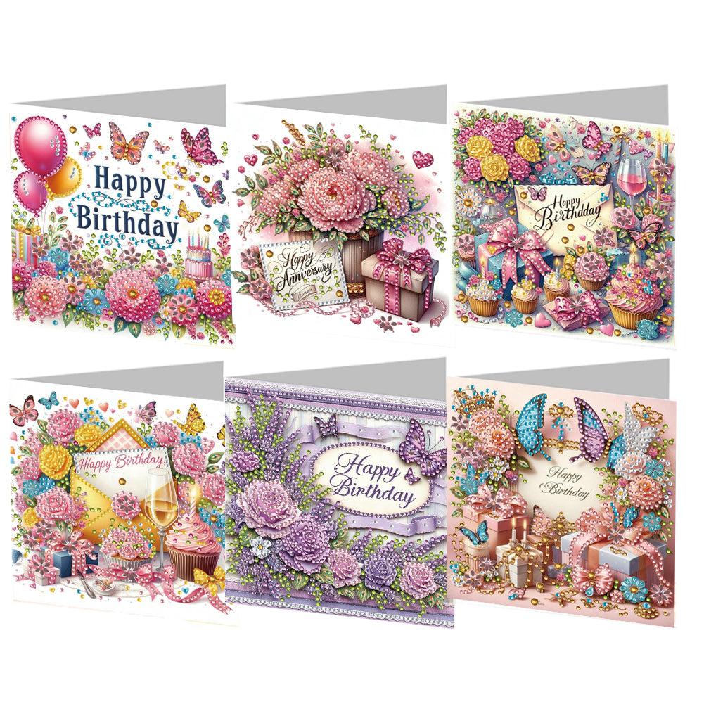 6Pcs Birthday Wishes Rhinestone Painting Card Kit Diamond Painting Greeting Card