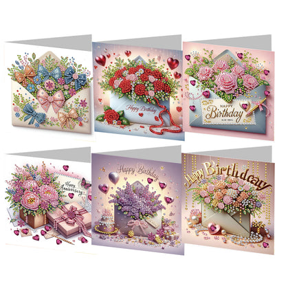 6Pcs Birthday Wishes Rhinestone Painting Card Kit Diamond Painting Greeting Card