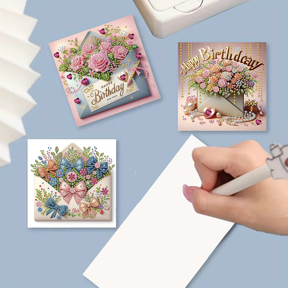 6Pcs Birthday Wishes Rhinestone Painting Card Kit Diamond Painting Greeting Card