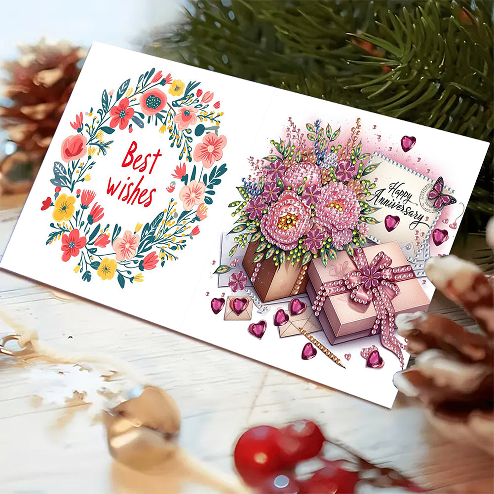 6Pcs Birthday Wishes Rhinestone Painting Card Kit Diamond Painting Greeting Card