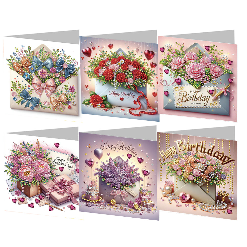 6Pcs Birthday Wishes Rhinestone Painting Card Kit Diamond Painting Greeting Card