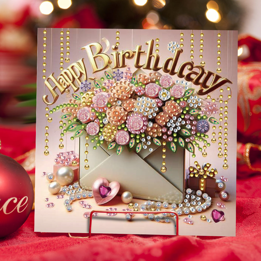 6Pcs Birthday Wishes Rhinestone Painting Card Kit Diamond Painting Greeting Card