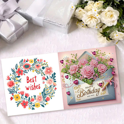 6Pcs Birthday Wishes Rhinestone Painting Card Kit Diamond Painting Greeting Card