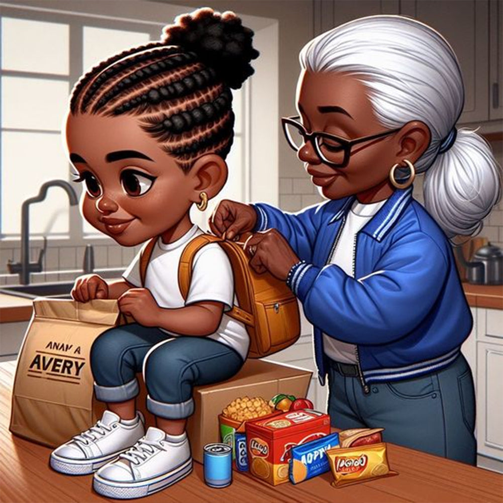 Diamond Painting - Full Round - mother and child going to school (40*40CM)