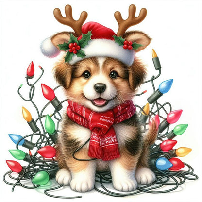 Diamond Painting - Full Round - Santa hat puppy (30*30CM)