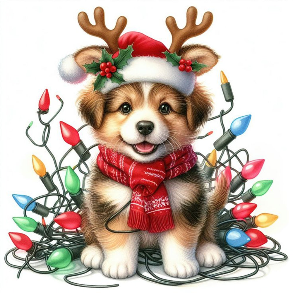 Diamond Painting - Full Round - Santa hat puppy (30*30CM)