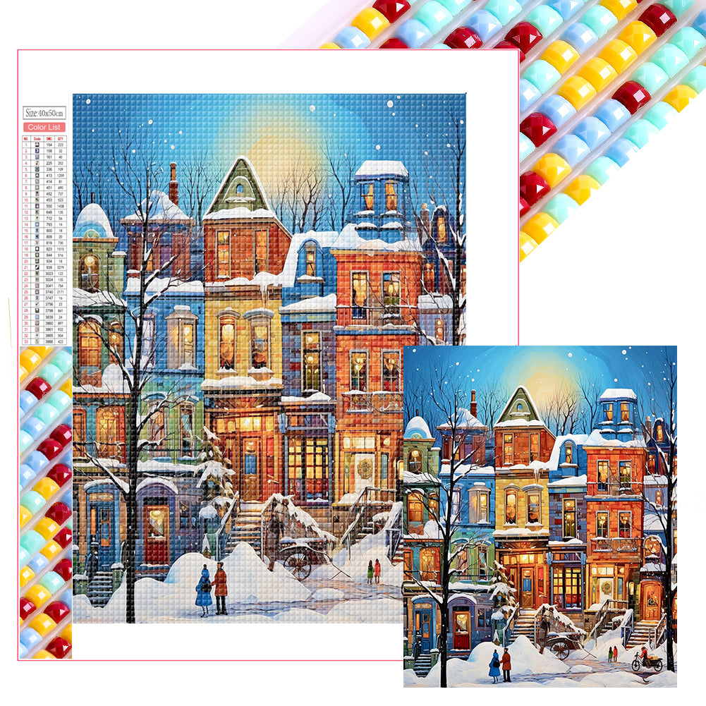 Diamond Painting - Full Square - Snow Scene Colorful House (40*50CM)