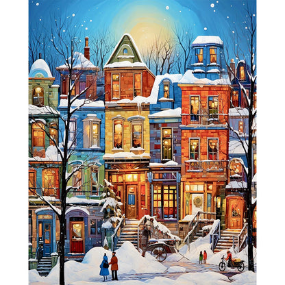Diamond Painting - Full Square - Snow Scene Colorful House (40*50CM)